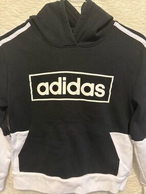 adidas Black & White Logo Kids Hoodie Sz 8